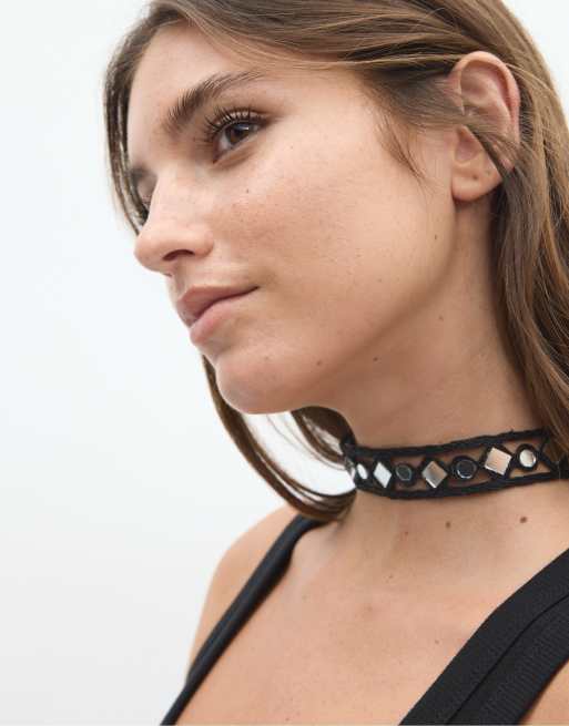 Stradivarius - Collana choker corta nera con specchietti, 3 di 4