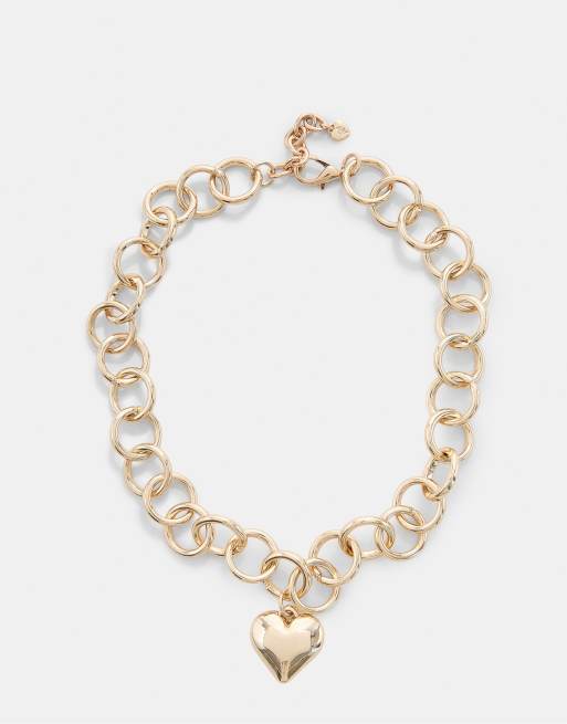 Stradivarius collana con catenina a cuore color oro