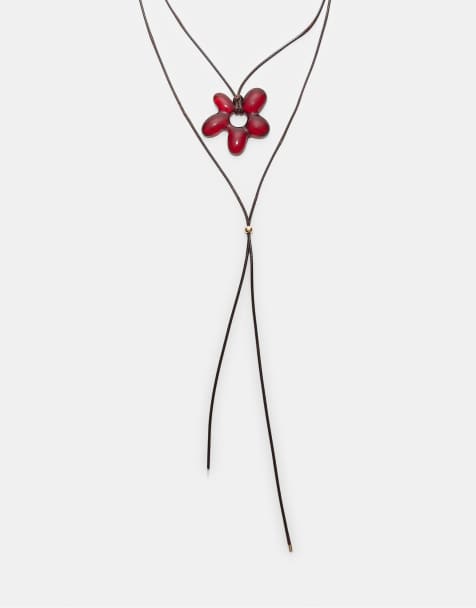 Stradivarius - Collana in corda marrone con fiore - view 1