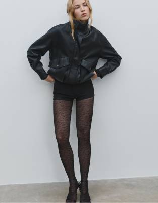 Stradivarius - Collants 30 deniers à motif léopard - Noir