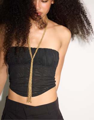 Stradivarius - Collier cravate à perles - Doré-Jaune