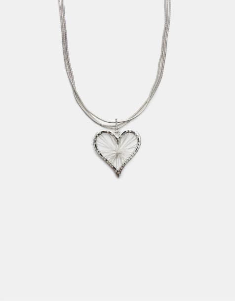 Stradivarius - Collier en métal avec détail cœur - Gris - view 1
