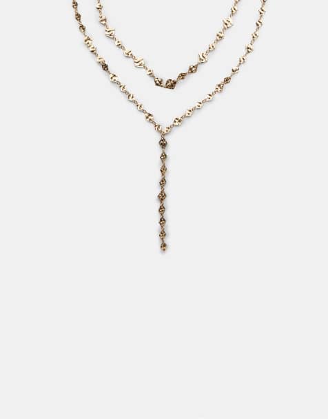 Stradivarius - Collier lasso à détails en losange - Doré - view 1