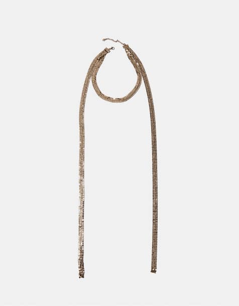 Stradivarius - Collier lasso long en maille métallique - Doré - view 1