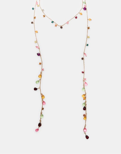 Stradivarius - Collier long avec perles - Doré