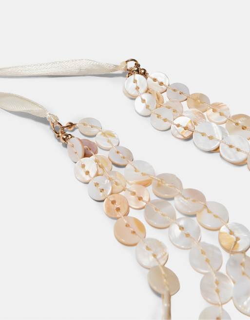 Stradivarius - Collier multi-rangs à boutons - Écru, 4 de 4
