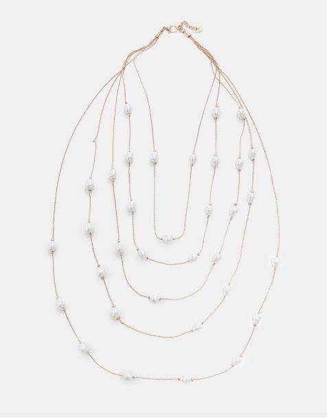 Stradivarius collier multi-rangs en perles fantaisie doré - view 1