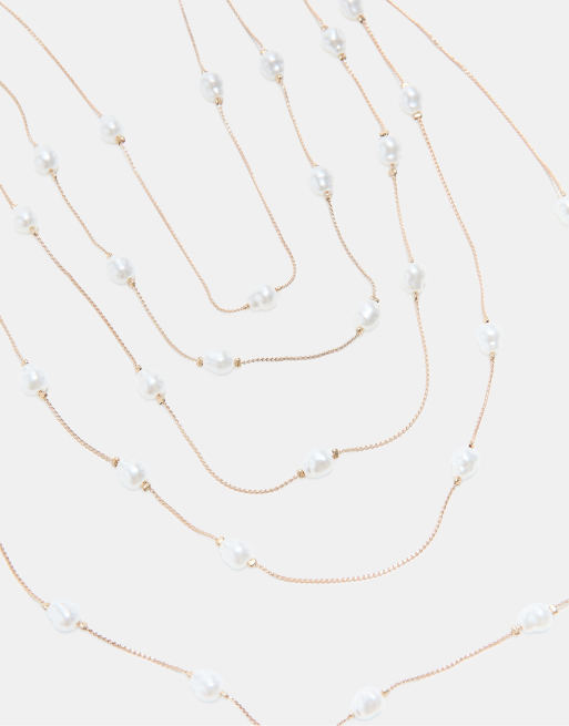 Stradivarius collier multi-rangs en perles fantaisie doré, 4 de 4