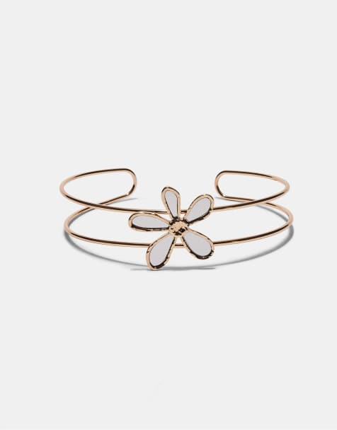 Stradivarius - Collier ras de cou à fleur - Doré - view 1