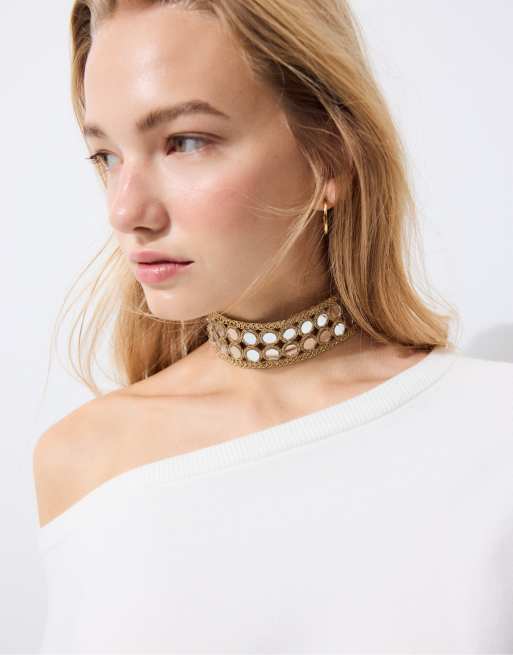 Stradivarius - Collier ras de cou double avec pendentif miroir - Doré, 3 de 4