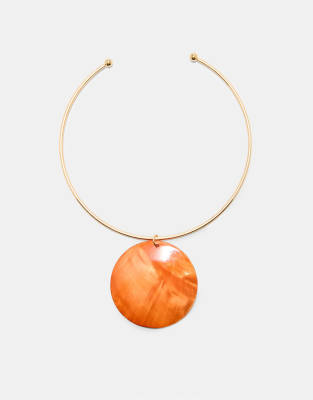 Stradivarius - Collier ras de cou effet nacré - Orange