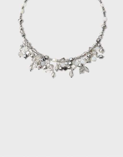 Stradivarius collier ras de cou rigide perlé gris, 4 de 4