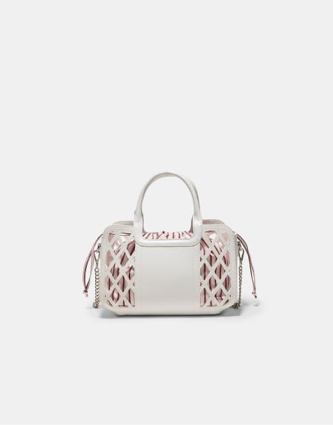 Stradivarius Combined basket tote bag in white - view 1
