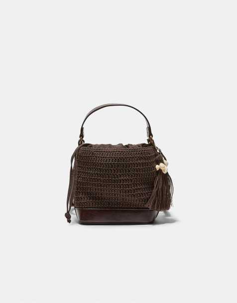 Stradivarius – Combined – Gehäkelte Beuteltasche in Braun - view 1