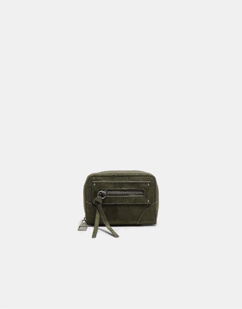 Stradivarius Compact card holder purse with zip pocket detail in khaki - view 1