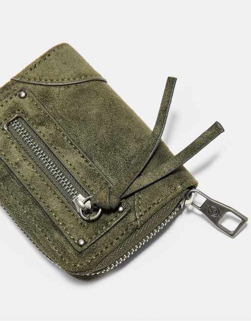 Stradivarius Compact card holder purse with zip pocket detail in khaki, 2 of 4