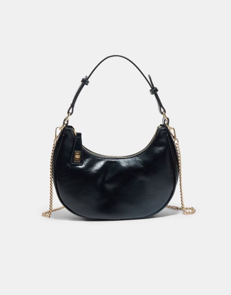 Stradivarius Compact shoulder bag with chain in black - view 1