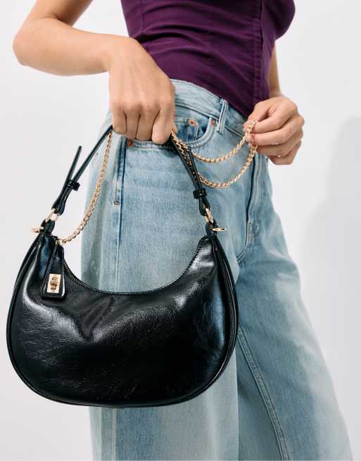 Stradivarius compacte schoudertas met ketting in zwart, 3 van 4