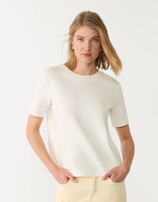Stradivarius - Confezione da 2 T-shirt basic regular fit pesanti écru