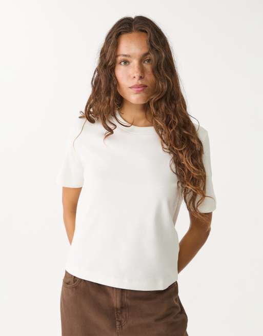 Stradivarius - Confezione da 2 T-shirt basic regular fit pesanti écru