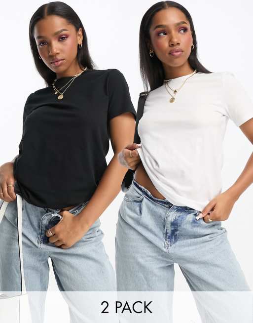 Stradivarius - Confezione da 2 T-shirt oversize color bianco e nero 