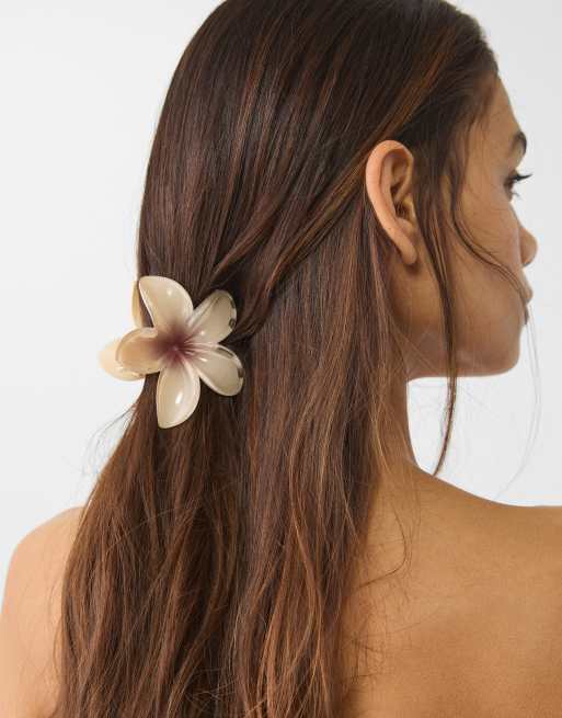 Stradivarius - Confezione da 3 fermagli per capelli a forma di fiore color écru