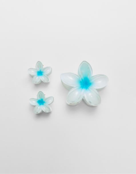 Stradivarius - Confezione da 3 fermagli per capelli blu navy a forma di fiori - view 1