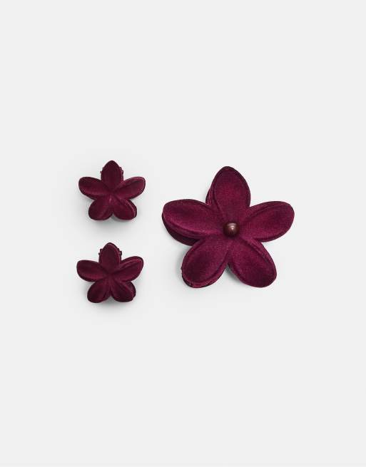 Stradivarius - Confezione da 3 fermagli per capelli viola a forma di fiori