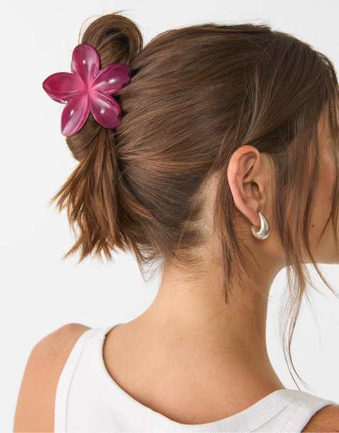 Stradivarius - Confezione da 3 pinze per capelli a forma di fiore color corallo - view 1