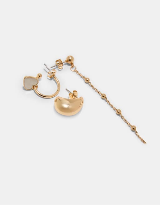 Stradivarius - Confezione di 9 orecchini a cerchio e a cuore bianchi, 4 di 4