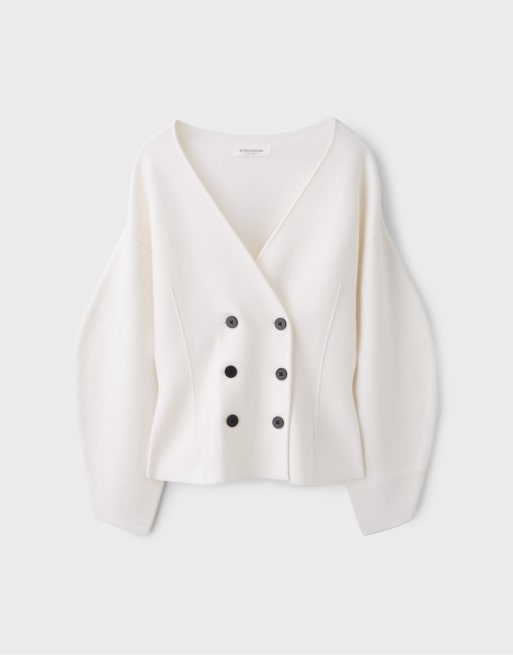 Stradivarius Contrast button knit cardigan in ecru, 6 of 7