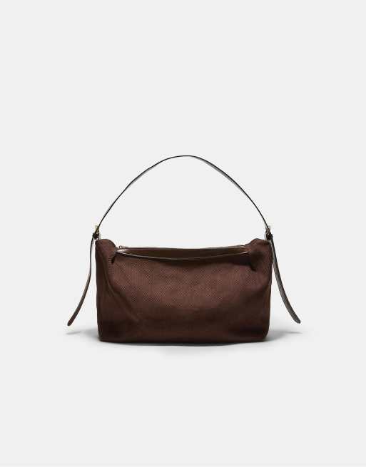 Stradivarius Contrast canvas shoulder bag in brown, 2 of 4