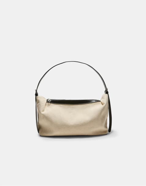 Stradivarius Contrast canvas shoulder bag in ecru - view 1