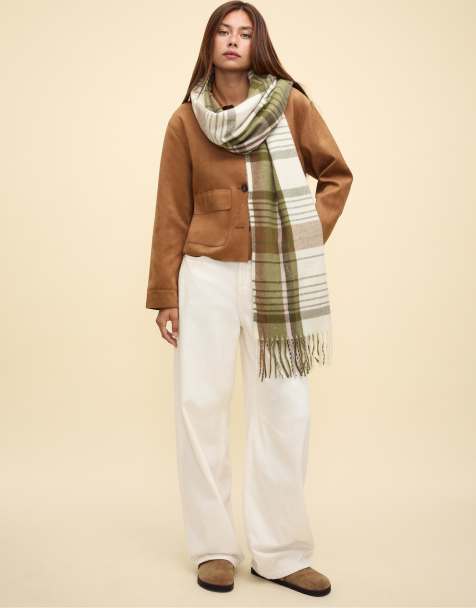 Stradivarius Contrast checked scarf in khaki - view 1