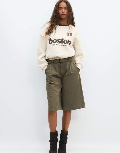 Stradivarius Contrast collar sweatshirt in ecru - view 1