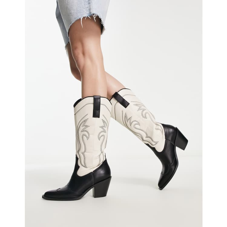 Stradivarius contrast colour western boot in black | ASOS