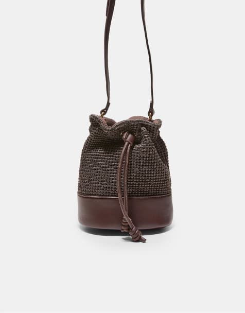 Stradivarius Contrast crochet crossbody bag in brown - view 1