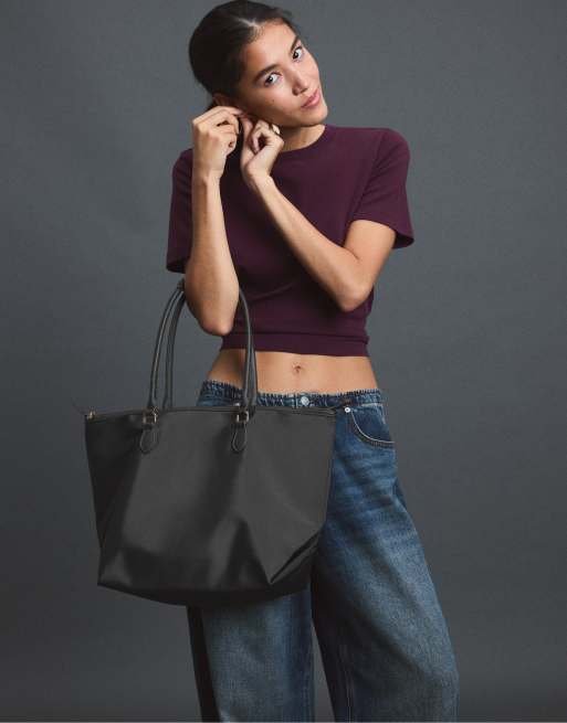 Stradivarius Contrast crossbody shopper bag in dark grey, 2 of 4