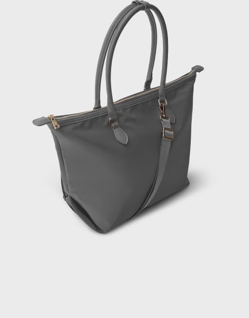 Stradivarius Contrast crossbody shopper bag in dark grey, 4 of 4