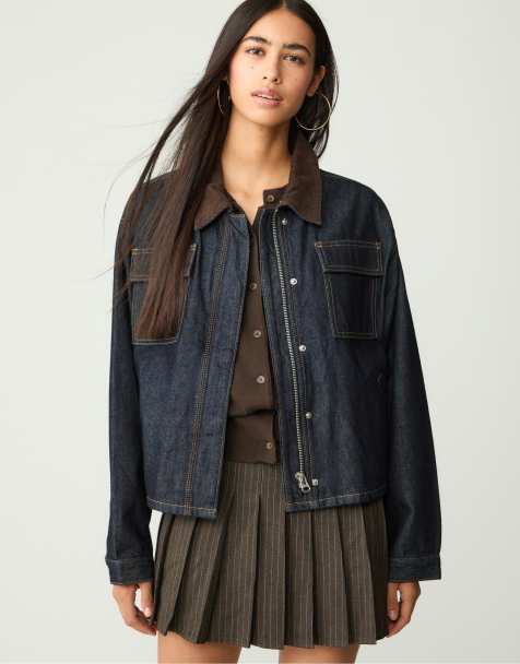 Stradivarius Contrast denim jacket in rinse blue denim - view 1