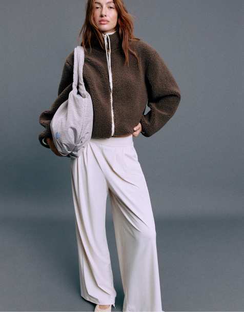 Stradivarius Contrast faux shearling jacket in brown - view 1