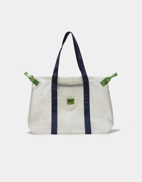 Stradivarius Contrast mesh shopper bag in ecru - view 1