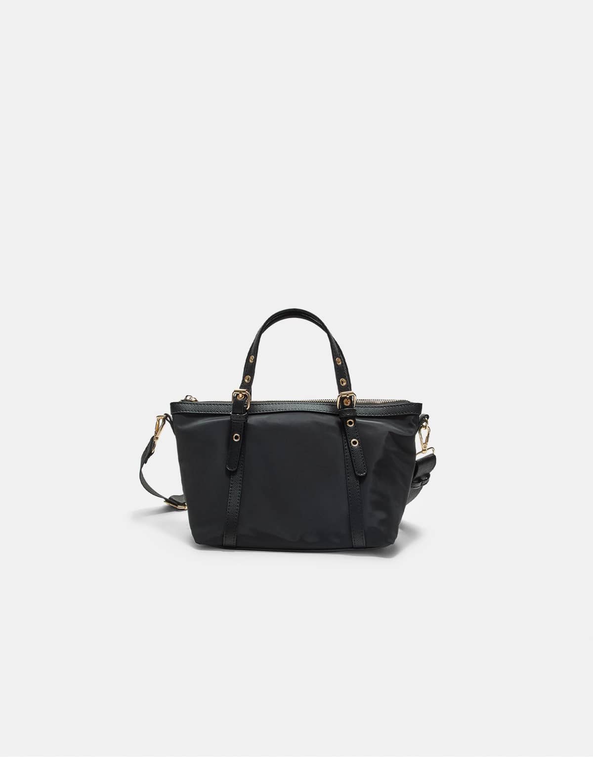 Stradivarius Contrast mini crossbody shopper bag in black
