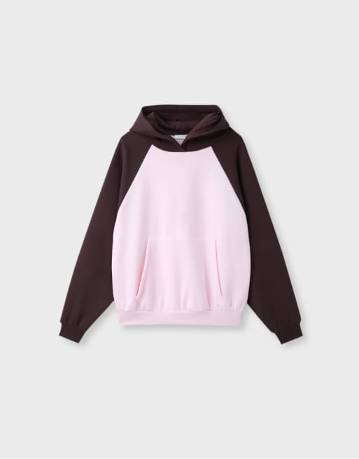 Stradivarius Contrast raglan sleeve hoodie in pastel pink, 6 of 7