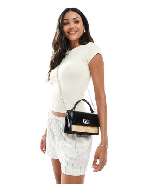 Stradivarius contrast stitching crossbody bag in neutral and black - view 1