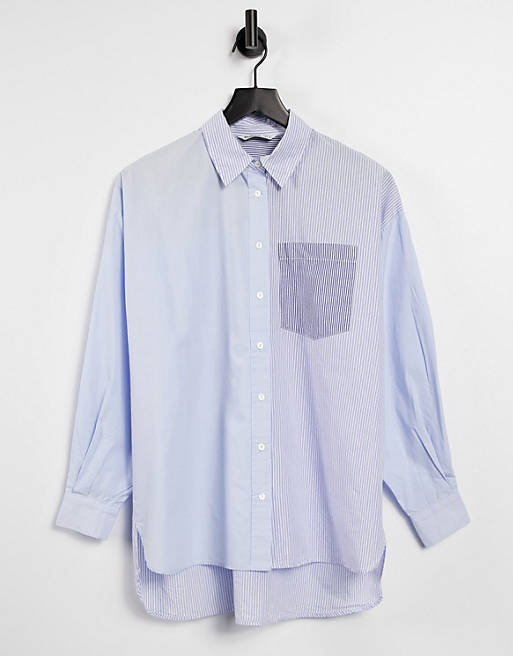 Tops Shirts & Blouses/Stradivarius contrast stripe boyfriend shirt in blue 