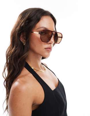 Stradivarius contrast sunglasses in brown - view 1