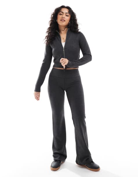 Stradivarius - Coordinato grigio con giacca con doppia zip, pantaloni e gonna pantalone - view 1