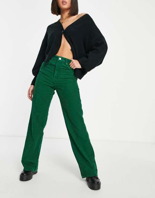 Stradivarius cord dad pants in green