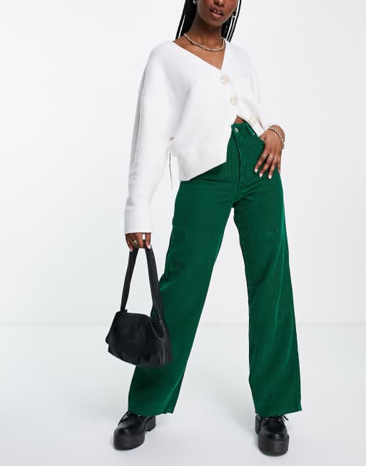 Stradivarius cord dad pants in green